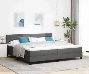 vidaXL Pat cu box spring cu saltea gri închis 200x200 cm țesătură
