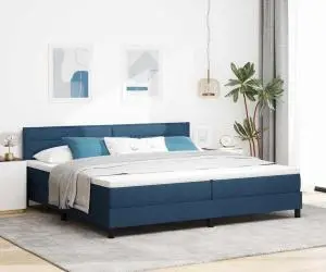 vidaXL Pat cu spring box cu saltea albastră 200x200 cm țesătură