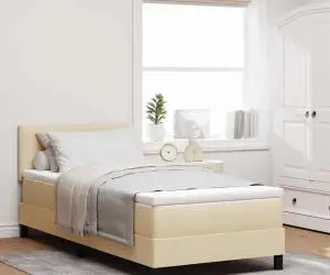 vidaXL Pat cu arcuri cu saltea crem 90x190 cm Țesătură