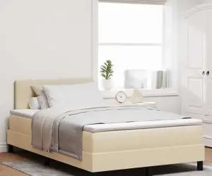vidaXL Pat cu Arc cu Saltea Crem 120x200 cm Țesătură