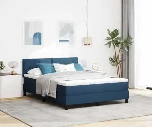 vidaXL Pat cu arcuri cu saltea bleumarin 140x200 cm țesătură