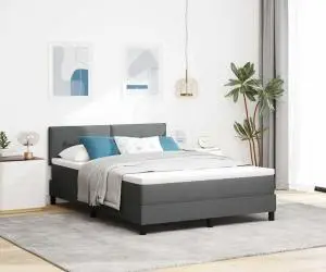 vidaXL Pat cu arcuri și saltea gri închis 160x200 cm din țesătură