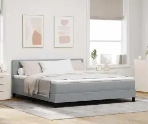 vidaXL Pat cu arcuri cu saltea gri deschis 180x200 cm țesătură