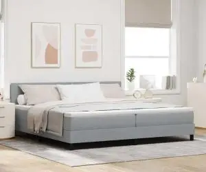 vidaXL Pat cu arcuri cu saltea gri deschis 200x200 cm țesătură