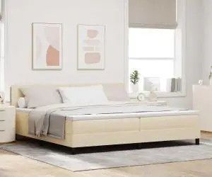 vidaXL Pat cu arcuri cu saltea crem 200x200 cm țesătură