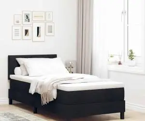 vidaXL Pat cu arcuri cu saltea neagră 90x200 cm țesătură