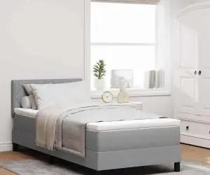 vidaXL Pat cu arcuri cu saltea gri deschis 100x200 cm țesătură