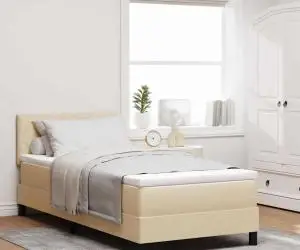 vidaXL Pat cu arc cu saltea crem 100x200 cm țesătură