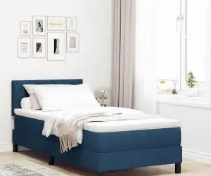 vidaXL Pat cu arcuri cutie cu saltea albastră 100x200 cm țesătură