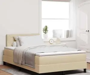 vidaXL Pat cu arc cu saltea crem 120x200 cm țesătură