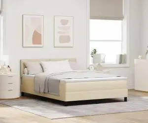vidaXL Pat cu saltea Cream 140x200 cm Fabric