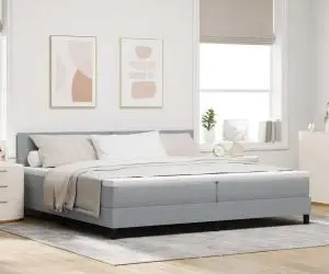 vidaXL Pat cu saltea , gri deschis, 200x200 cm, țesătură