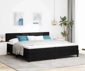 vidaXL Pat Spring Box cu Saltea Neagră 200x200 cm Țesătură