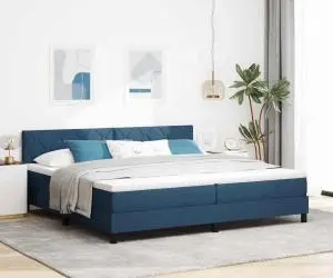 vidaXL Pat cu arcuri cu saltea albastră 200x200 cm țesătură