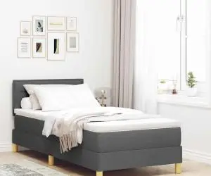 vidaXL Pat cu arcuri cu saltea gri închis 100x200 cm țesătură