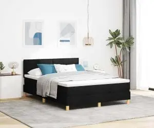 vidaXL Pat cu arcuri cu saltea neagră 140x200 cm Țesătură