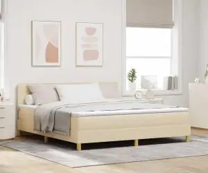 vidaXL Pat cu Arcuri cu Saltea Crem 180x200 cm Țesătură