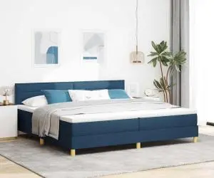 vidaXL Pat cu arcuri cu saltea Albastră 200x200 cm Țesătură