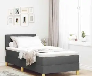 vidaXL Pat Box Spring cu Saltea Gri Întunecat 100x200 cm Țesătură