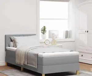 vidaXL Pat cu arcuri cu saltea gri deschis 90x200 cm țesătură