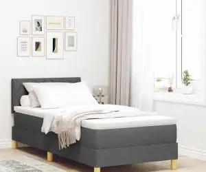 vidaXL Pat cu arcuri și saltea gri închis 90x200 cm din țesătură