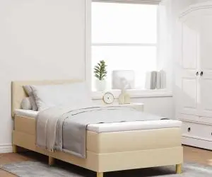 vidaXL Pat cu arcuri cu Saltea Crem 100x200 cm Țesătura