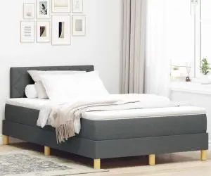 vidaXL Pat cu arcuri cu saltea gri închis 120x200 cm țesătură