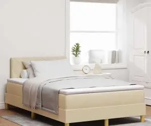 vidaXL Pat cu arcuri cu saltea crem 120x200 cm țesătură