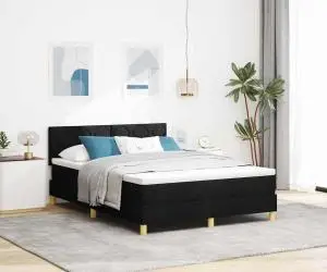 vidaXL Pat cu box spring cu saltea neagră 140 x 200 cm țesătură