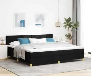 vidaXL Pat cu Arcuri cu Saltea Negru 200x200 cm Țesătură