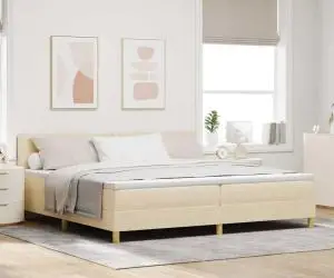 vidaXL Pat cu arcuri cu Saltea Crem 200x200 cm Țesătură