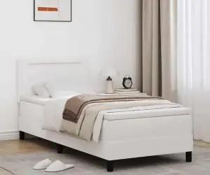vidaXL Pat cu arcuri cu saltea albă, 90x200 cm, din piele sintetică.
