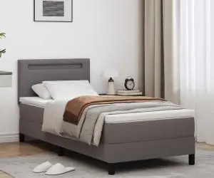 vidaXL Pat cu arcuri cu lumini cu bandă LED Manual Gri și alb 90 x 200 cm