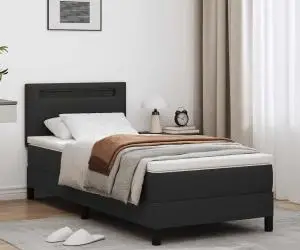 vidaXL Pat box spring cu saltea neagră, 100 x 200 cm, din piele sintetică