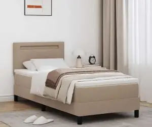 vidaXL Pat Box Spring cu saltea Cappuccino, 100 x 200 cm, din piele sintetică