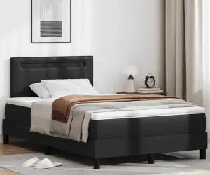 vidaXL Pat Box Spring cu saltea Neagră - Mic Dublu, din Piele Ecologică