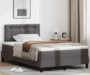 vidaXL Pat Box Spring cu Saltea – Gri Mic Dublu Piele Sintetică