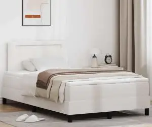 vidaXL Pat cu arcuri și saltea alb, 120 x 200 cm, din piele sintetică
