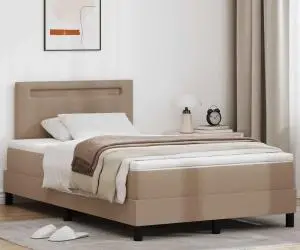 vidaXL Pat cu saltea , Cappuccino, 120x200 cm, piele sintetică