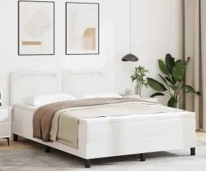 vidaXL Pat cu saltea, alb, 140x200 cm, din piele sintetică.