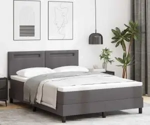 vidaXL Pat cu saltea , gri - 140x200 cm, din piele sintetică
