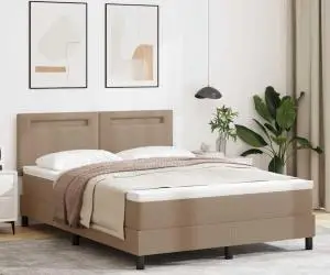 vidaXL Pat cu arc box și saltea cappuccino - 140 x 200 cm, din piele artificială.
