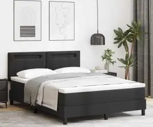 vidaXL Pat Box Spring cu saltea, negru, 160 x 200 cm, din piele sintetică