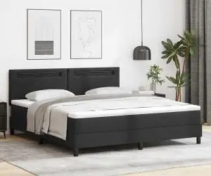 vidaXL Pat cu arc box și saltea Negru, Super King Size, Piele ecologică