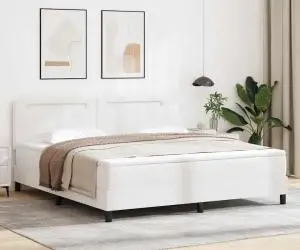 vidaXL Pat Box Spring cu Saltea - Alb Super King, din Piele Ecologică