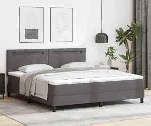 vidaXL Pat Box Spring cu saltea gri, Super King, din piele ecologică