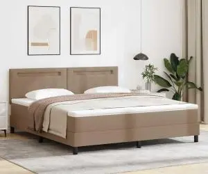 vidaXL Pat Box Spring cu saltea Cappuccino, Super King, din piele sintetică