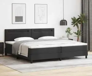 vidaXL Pat Box Spring Negru cu saltea, 200 x 200 cm, din piele sintetică