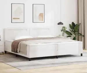 vidaXL Pat Box Spring cu Saltea Alb, 200x200 cm, Piele Ecologică