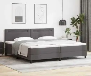 vidaXL Pat cu arcuri și saltea gri, 200x200 cm, din piele sintetică.